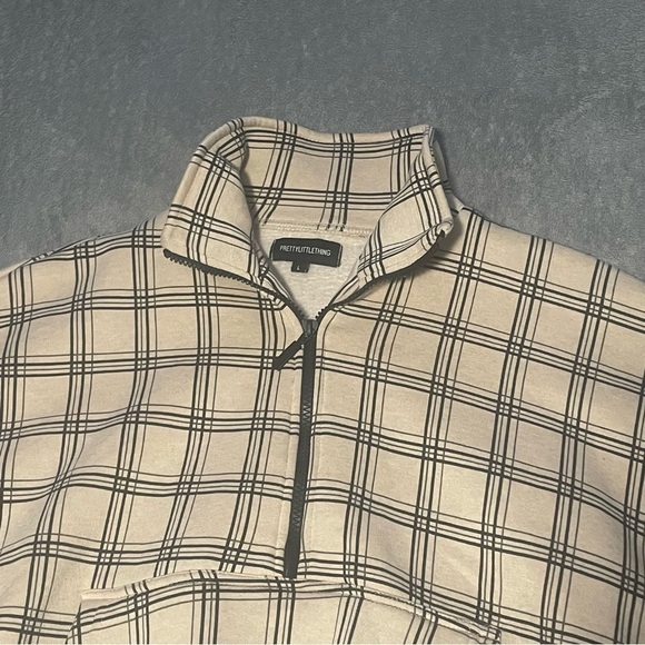 PRETTY Little Thing tan plaid half zip with pockets oversized size large VGUC - Picture 5 of 9